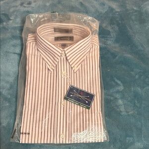 Men's Striped Shirt - Burgundy Stripe Size 16  34/35